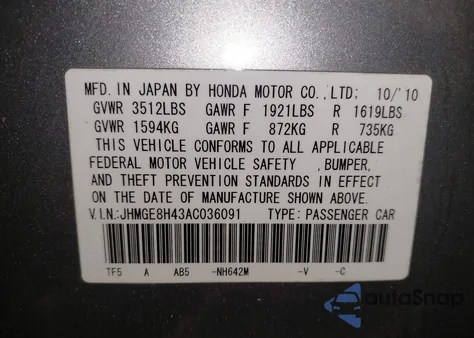 2010 Honda Fit Sport from USA, damaged, VIN JHMGE8H43AC036091